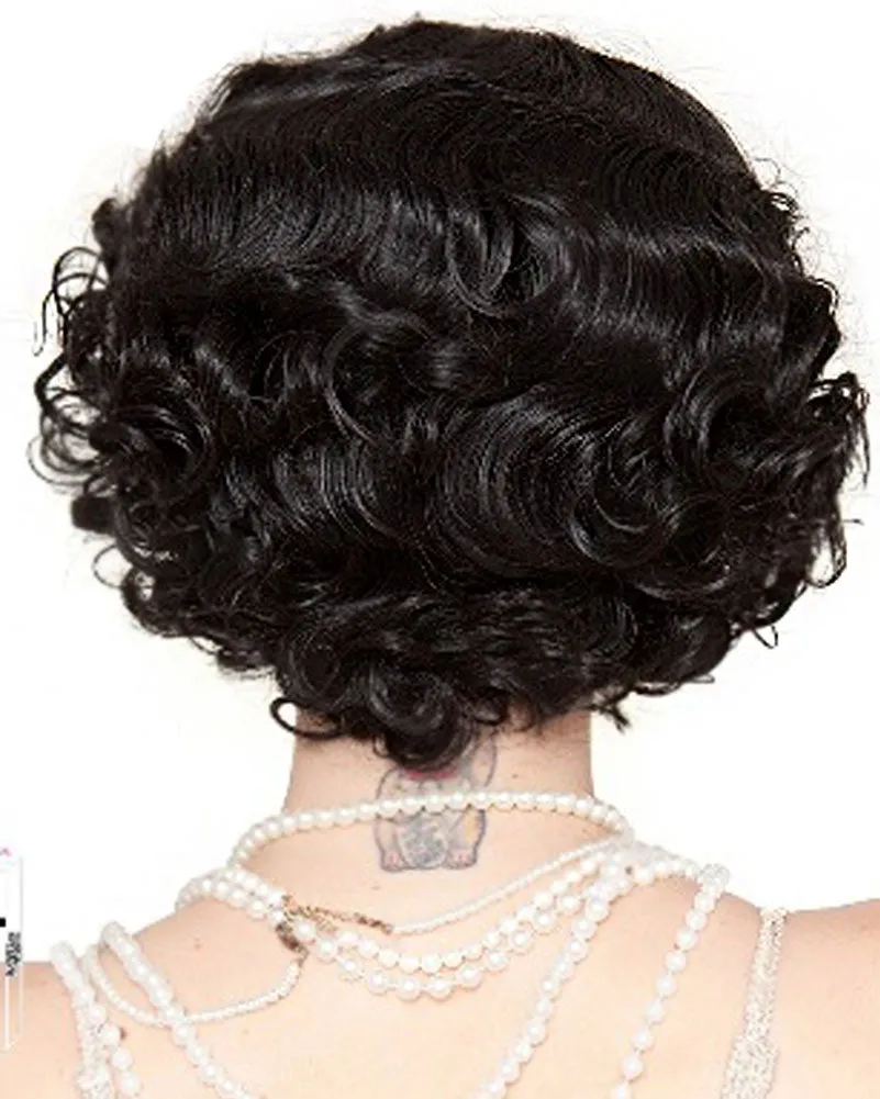 20s Flapper Finger Wave Premium Short Black Wig