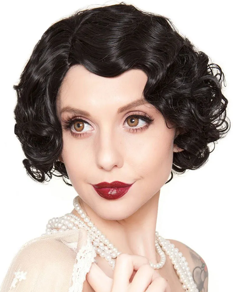20s Flapper Finger Wave Premium Short Black Wig