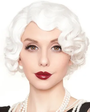 20s Flapper Finger Wave Premium Short White Wig