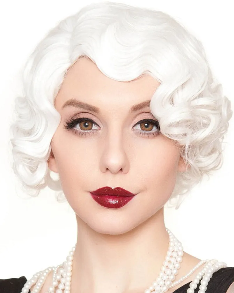 20s Flapper Finger Wave Premium Short White Wig