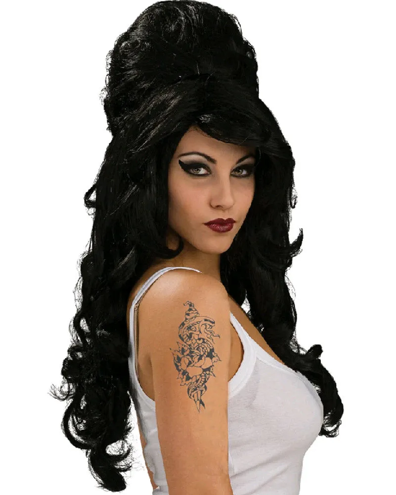 60s Beehive Long Curly Black Wig