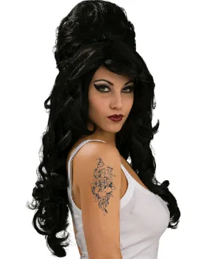 60s Beehive Long Curly Black Wig