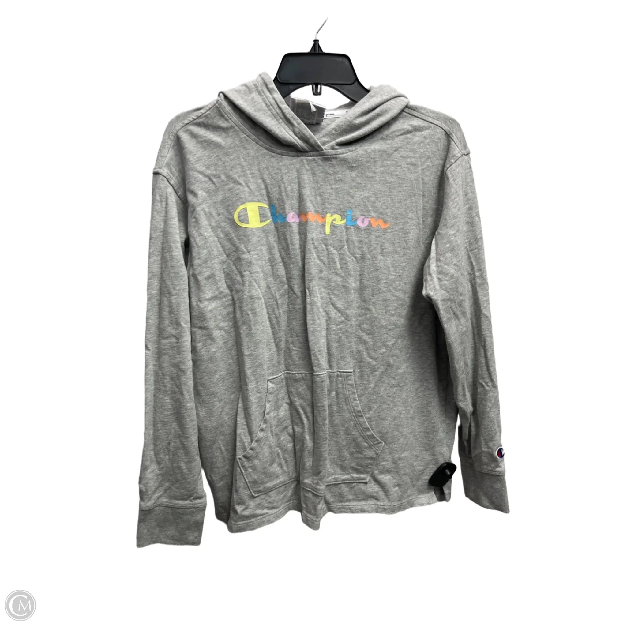 Athletic Sweatshirt Hoodie By Champion In Grey, Size: M