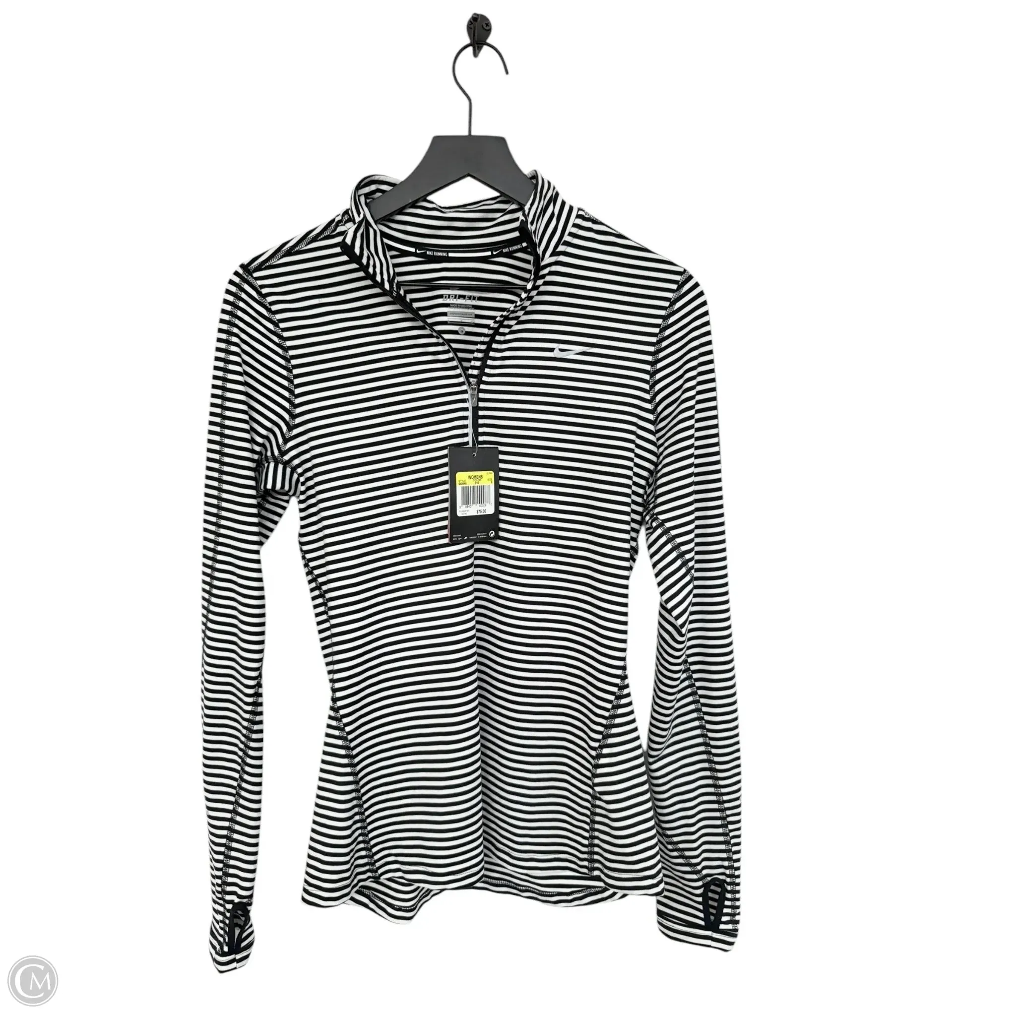 Athletic Top Long Sleeve Collar By Nike Apparel In Striped Pattern, Size: S