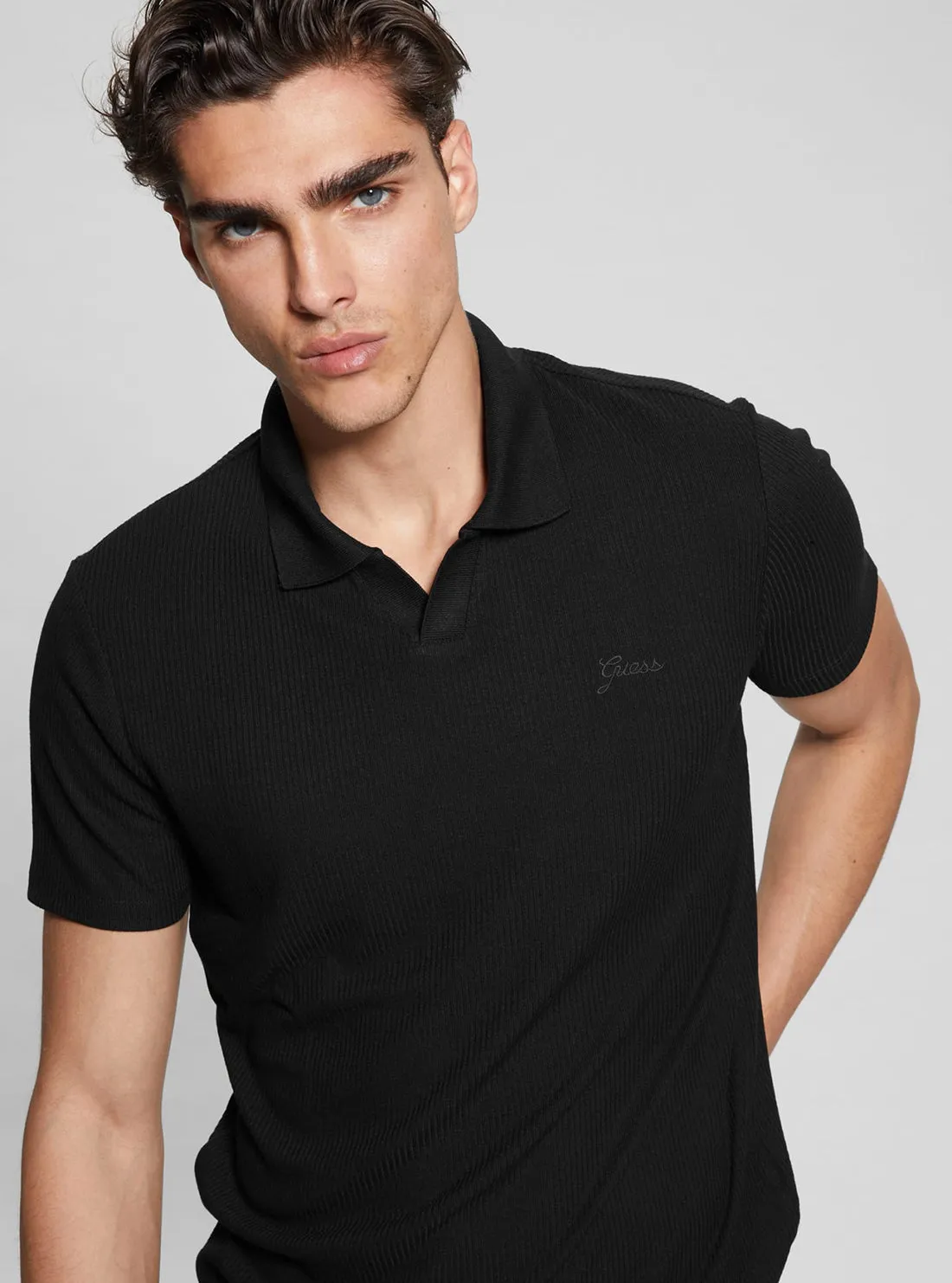 Black Ryker Rib Knit Polo T-Shirt Guess