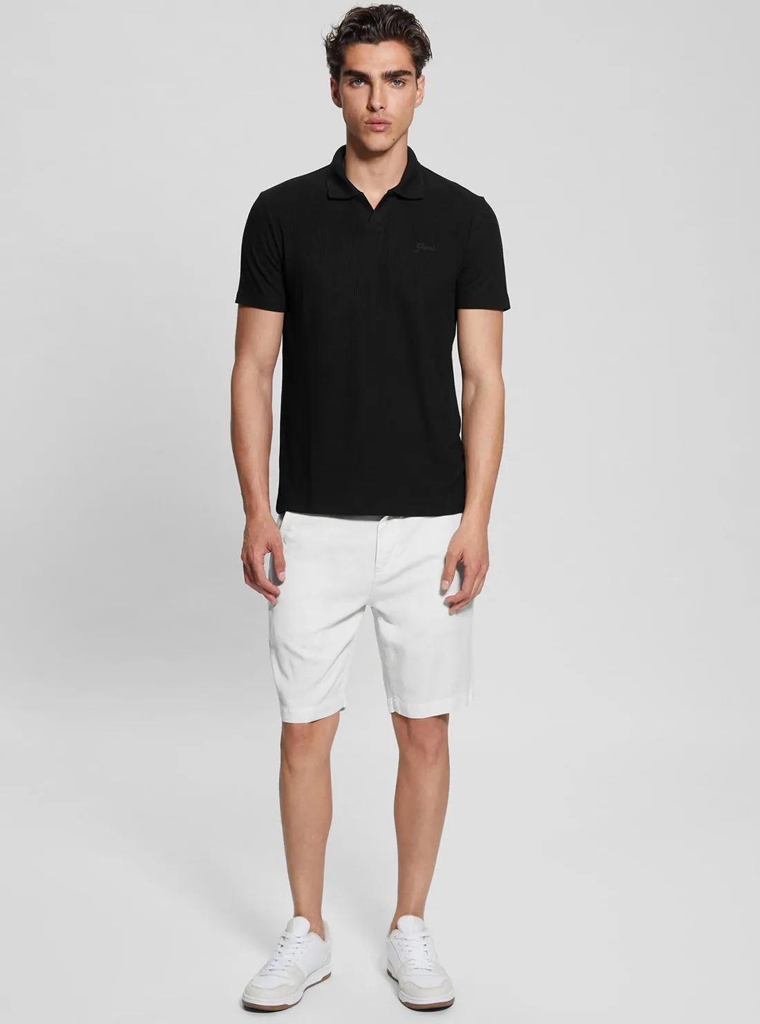 Black Ryker Rib Knit Polo T-Shirt Guess