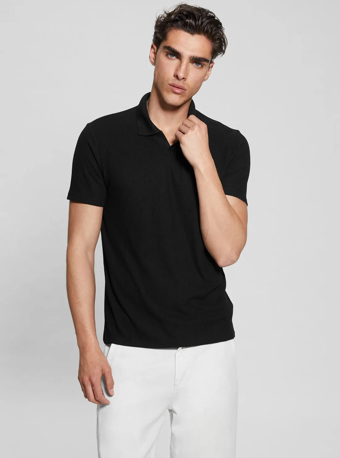 Black Ryker Rib Knit Polo T-Shirt Guess