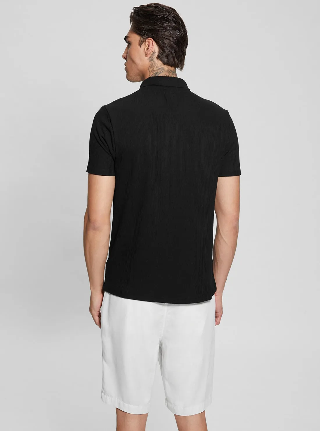 Black Ryker Rib Knit Polo T-Shirt Guess