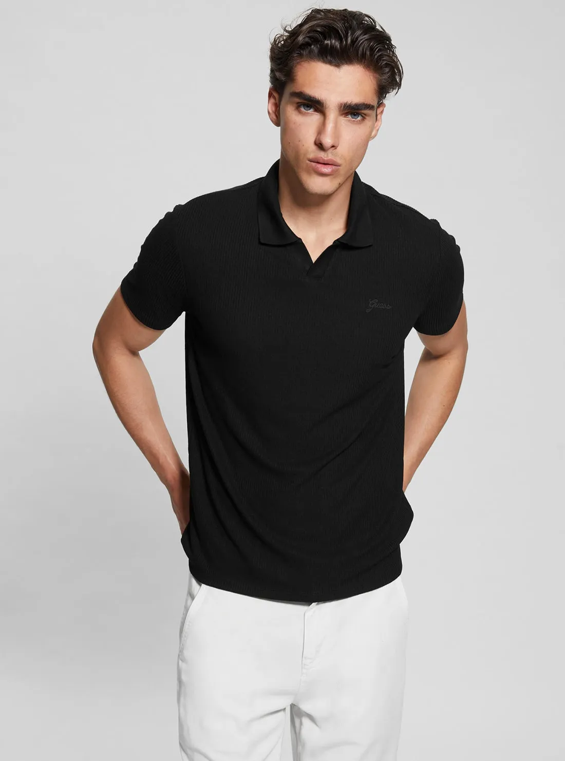 Black Ryker Rib Knit Polo T-Shirt Guess