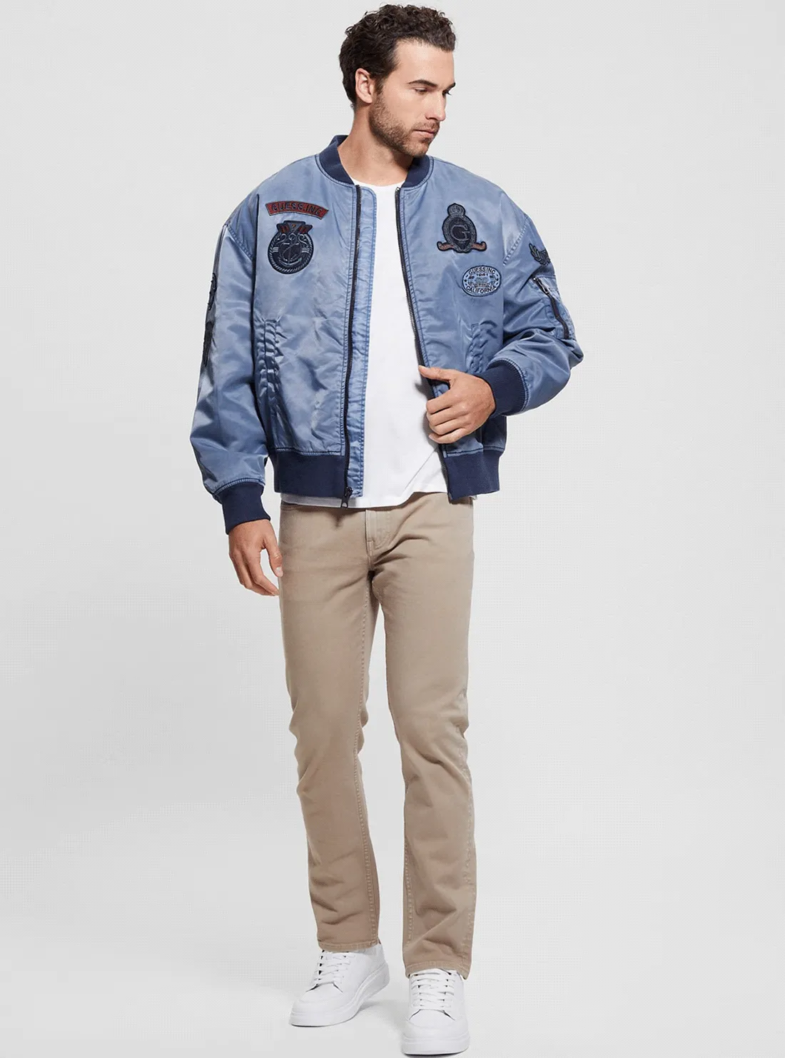 Blue Ace Twill Washed Bomber Jacket Guess