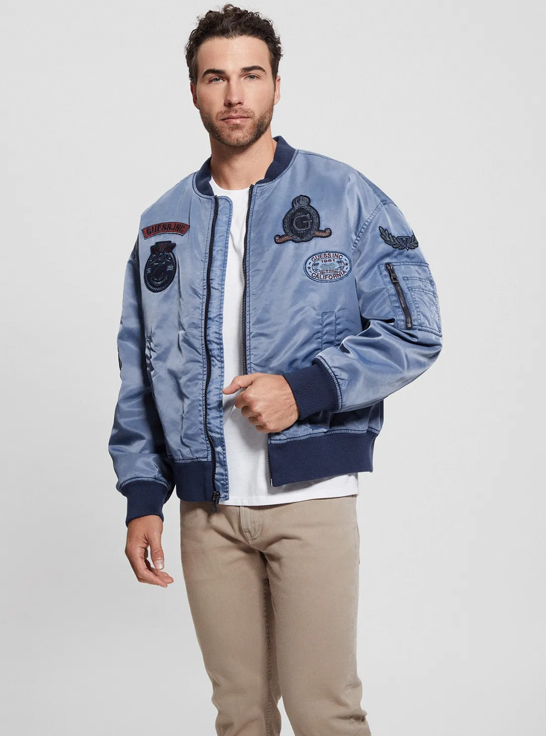 Blue Ace Twill Washed Bomber Jacket Guess