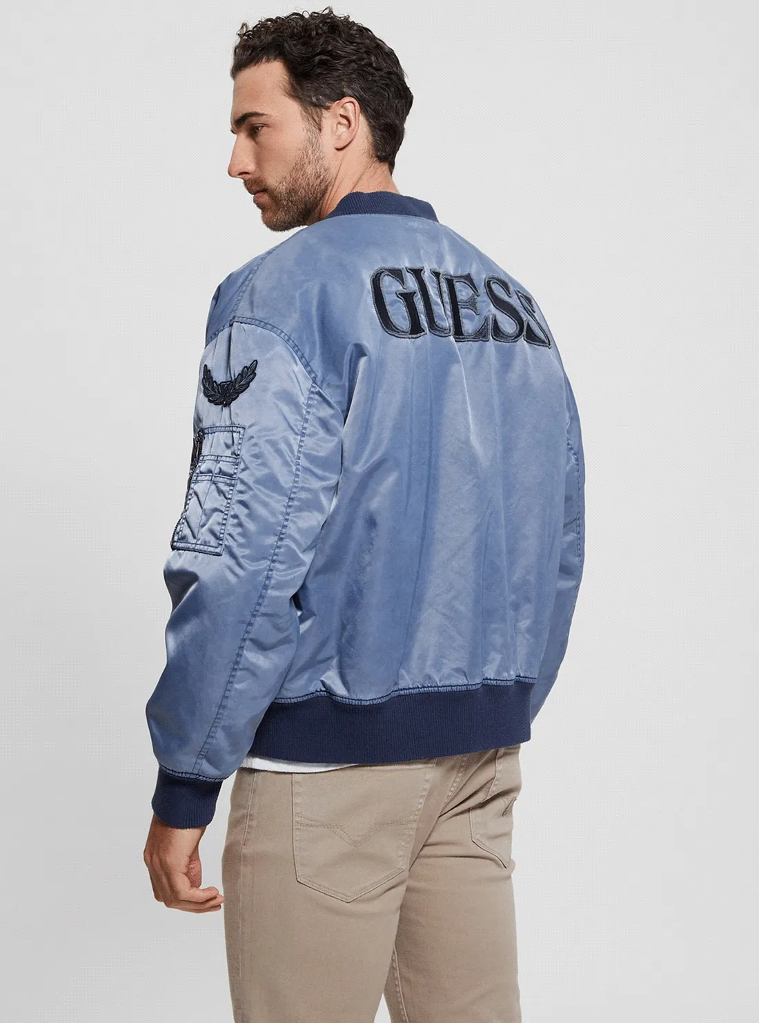 Blue Ace Twill Washed Bomber Jacket Guess