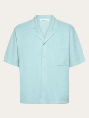 Boxy short sleeve structured knitted shirt - Regenerative Organic Certified - GOTS/Vegan - Aqua-Esque Knowledge Cotton