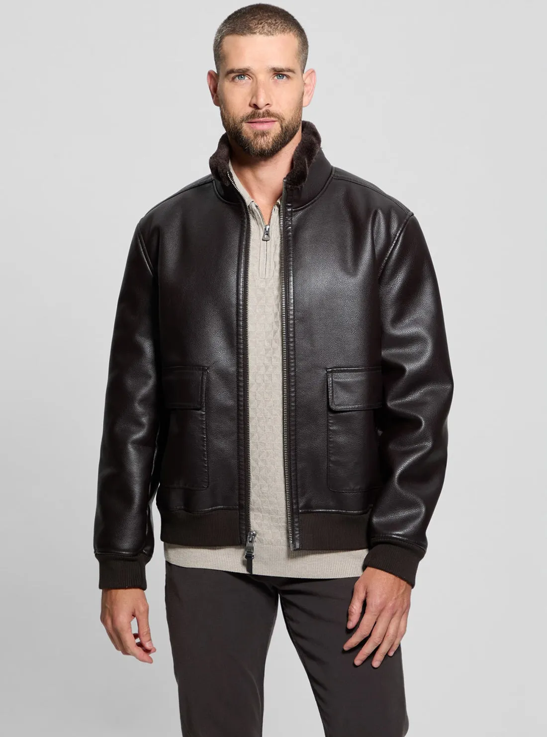 Brown Ryder Bonded Jacket Guess