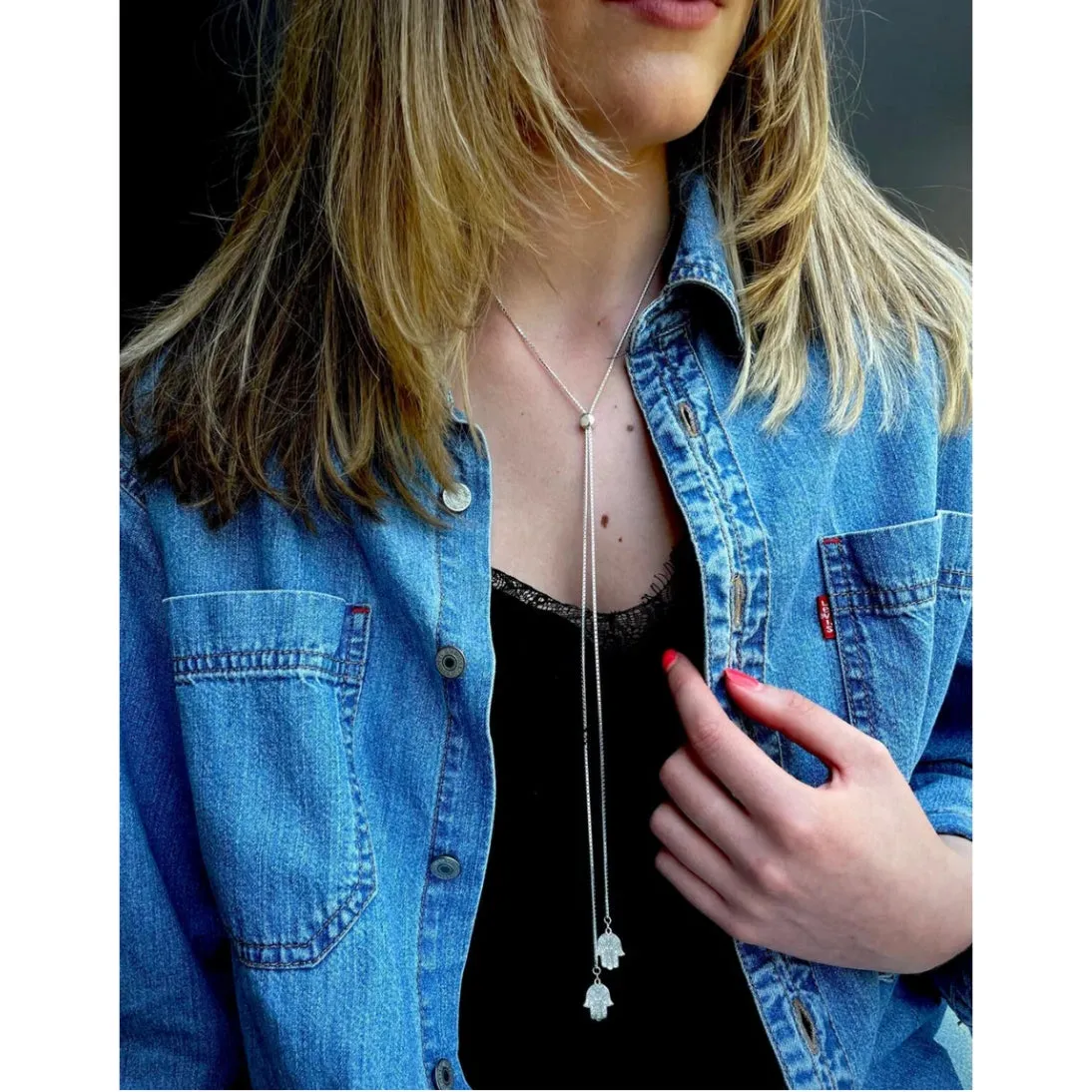 Carter Gore Hamsa Hand Slider Necklace Sterling Silver