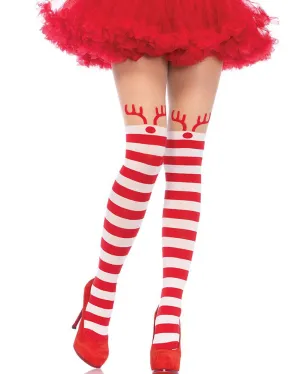 Christmas Rudolph Reindeer Striped Pantyhose