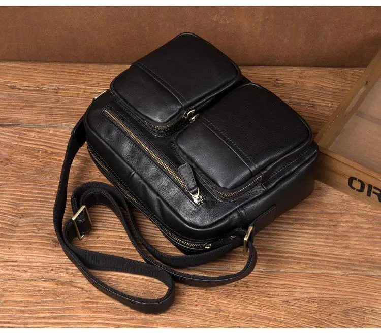 Cool Brown Leather Mens Small Courier Bag Messenger Bag Black Side Bag Postman Bag for Men
