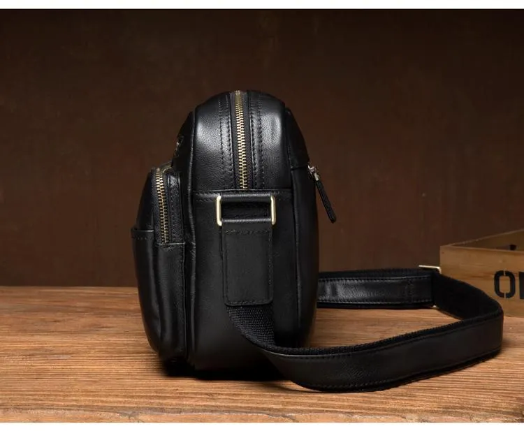 Cool Brown Leather Mens Small Courier Bag Messenger Bag Black Side Bag Postman Bag for Men