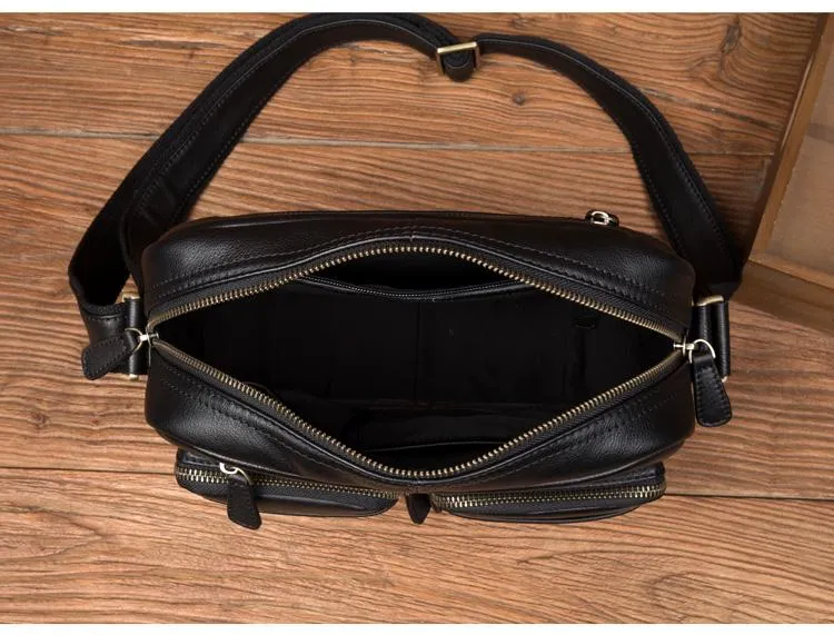 Cool Brown Leather Mens Small Courier Bag Messenger Bag Black Side Bag Postman Bag for Men