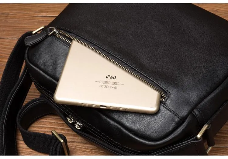 Cool Brown Leather Mens Small Courier Bag Messenger Bag Black Side Bag Postman Bag for Men