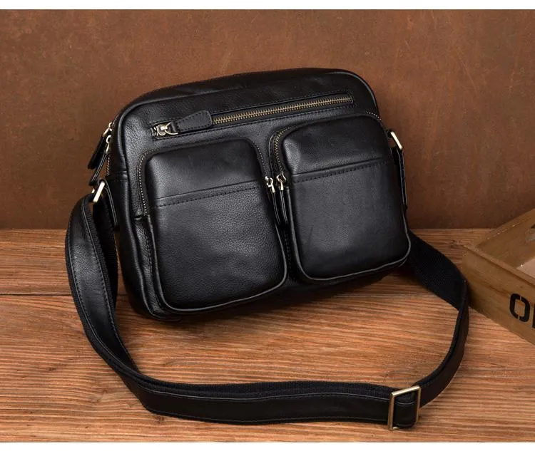 Cool Brown Leather Mens Small Courier Bag Messenger Bag Black Side Bag Postman Bag for Men