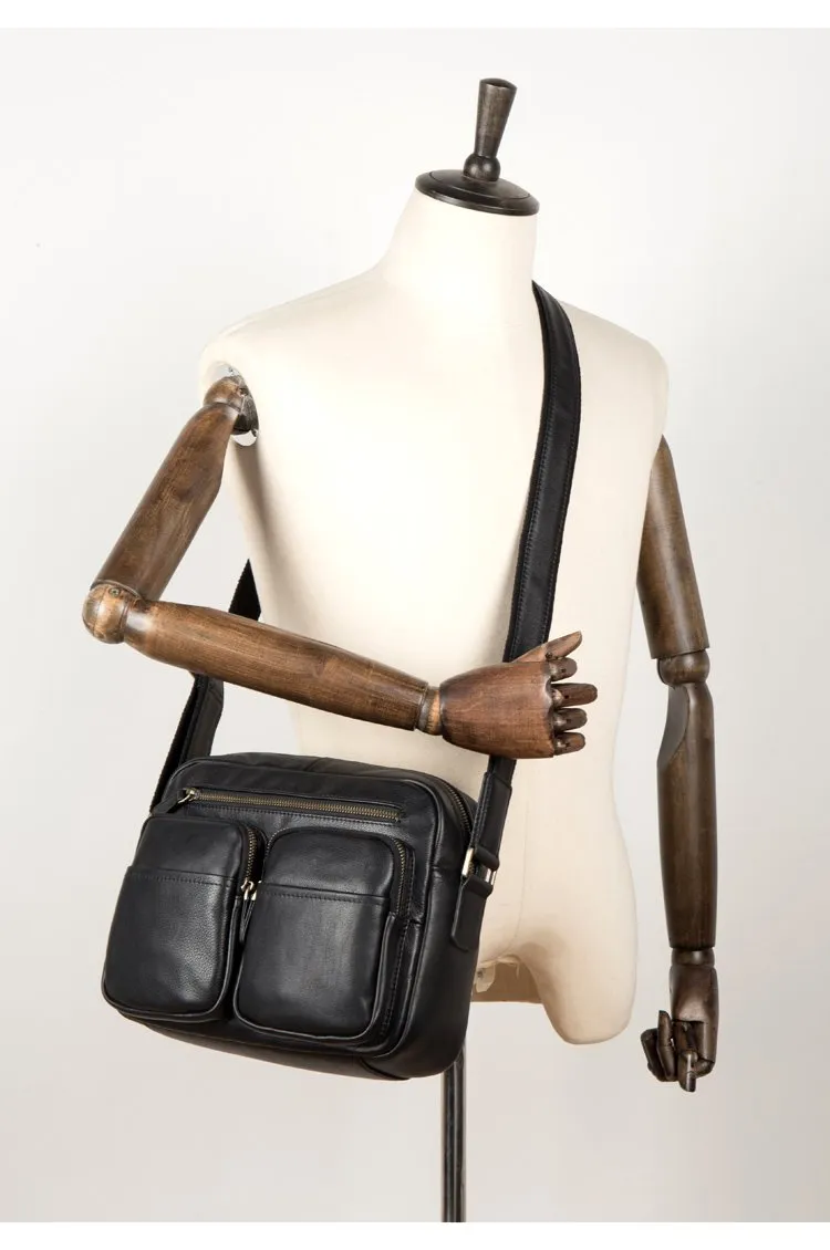 Cool Brown Leather Mens Small Courier Bag Messenger Bag Black Side Bag Postman Bag for Men
