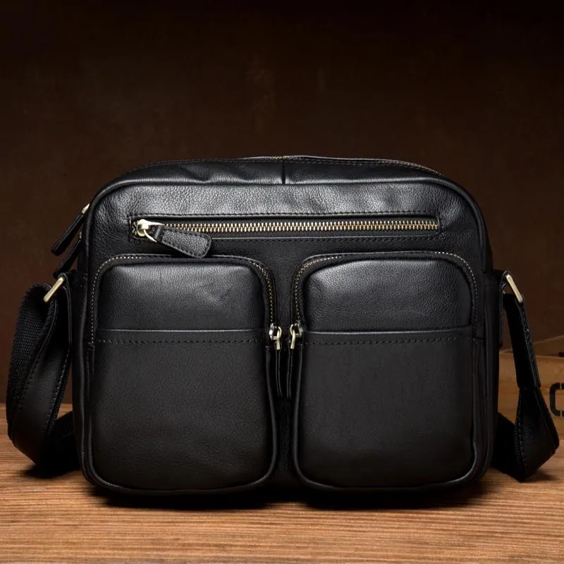 Cool Brown Leather Mens Small Courier Bag Messenger Bag Black Side Bag Postman Bag for Men