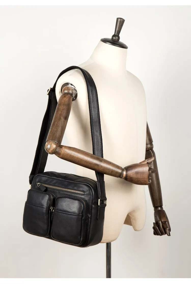 Cool Brown Leather Mens Small Courier Bag Messenger Bag Black Side Bag Postman Bag for Men
