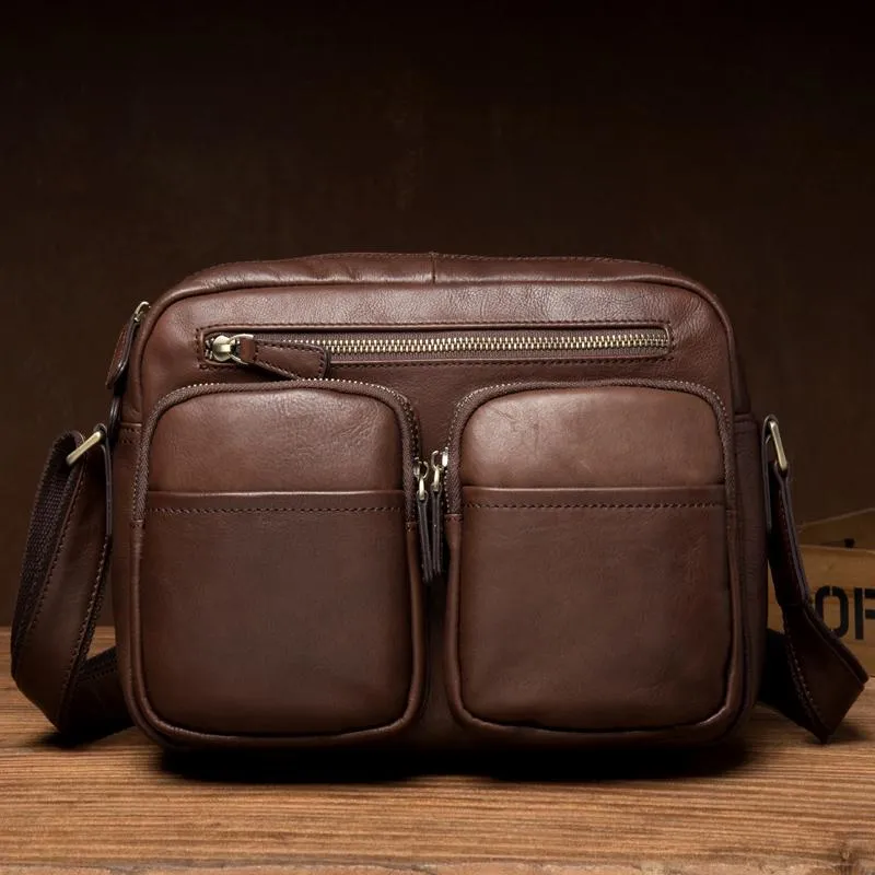 Cool Brown Leather Mens Small Courier Bag Messenger Bag Black Side Bag Postman Bag for Men