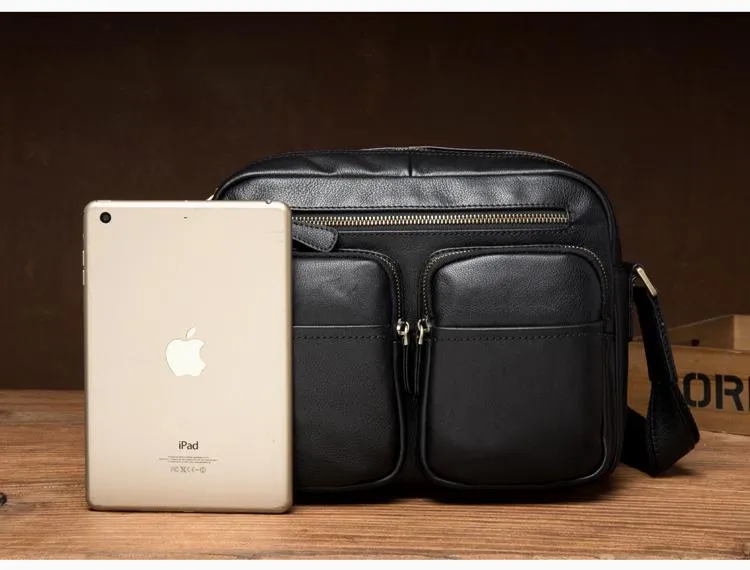 Cool Brown Leather Mens Small Courier Bag Messenger Bag Black Side Bag Postman Bag for Men
