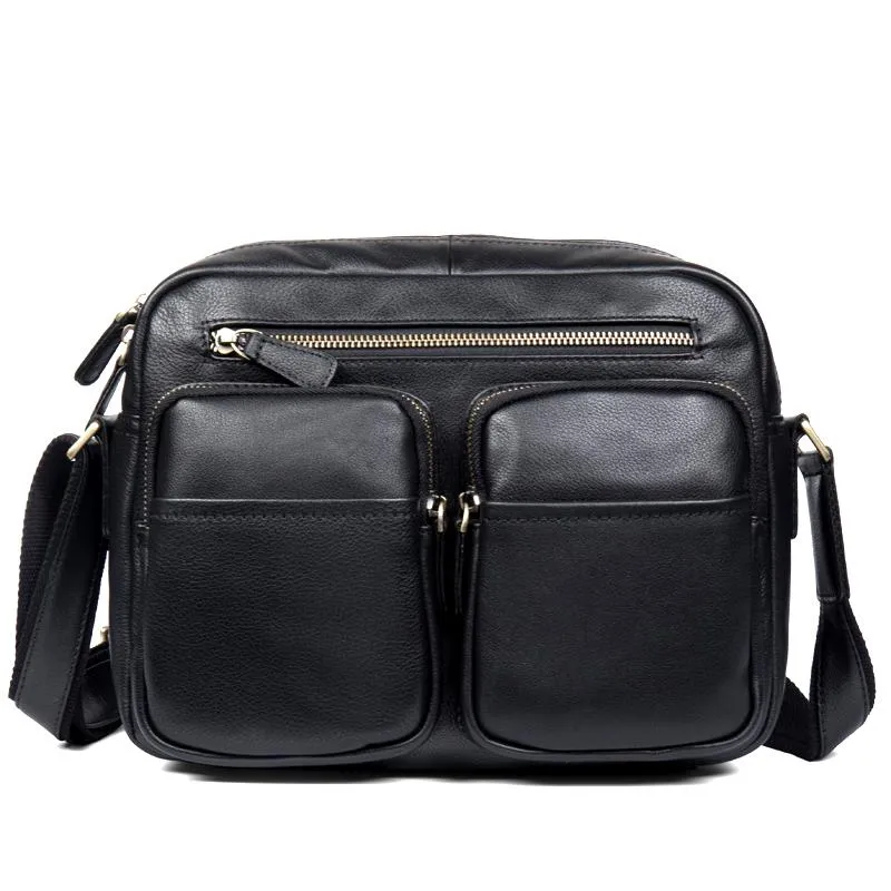 Cool Brown Leather Mens Small Courier Bag Messenger Bag Black Side Bag Postman Bag for Men