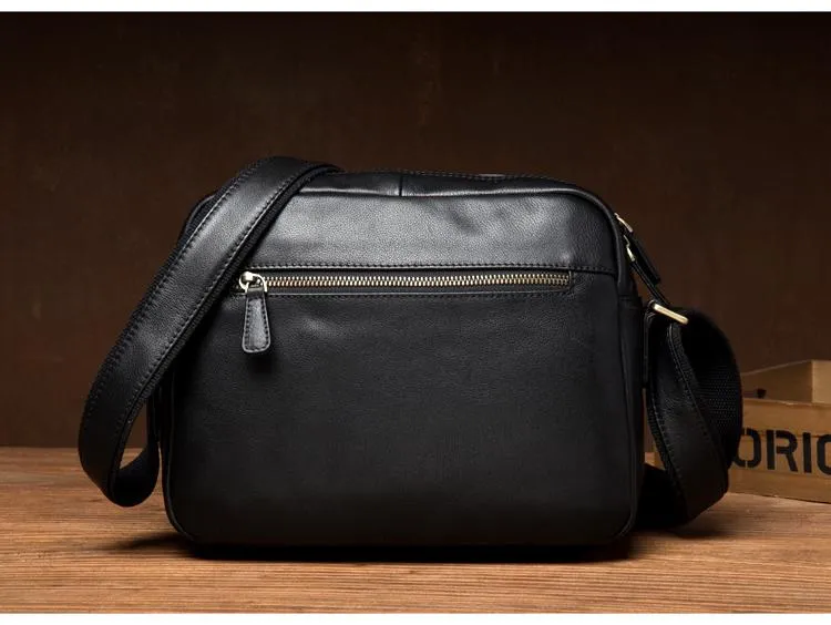 Cool Brown Leather Mens Small Courier Bag Messenger Bag Black Side Bag Postman Bag for Men