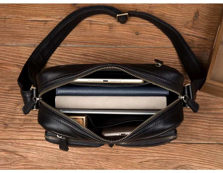 Cool Brown Leather Mens Small Courier Bag Messenger Bag Black Side Bag Postman Bag for Men