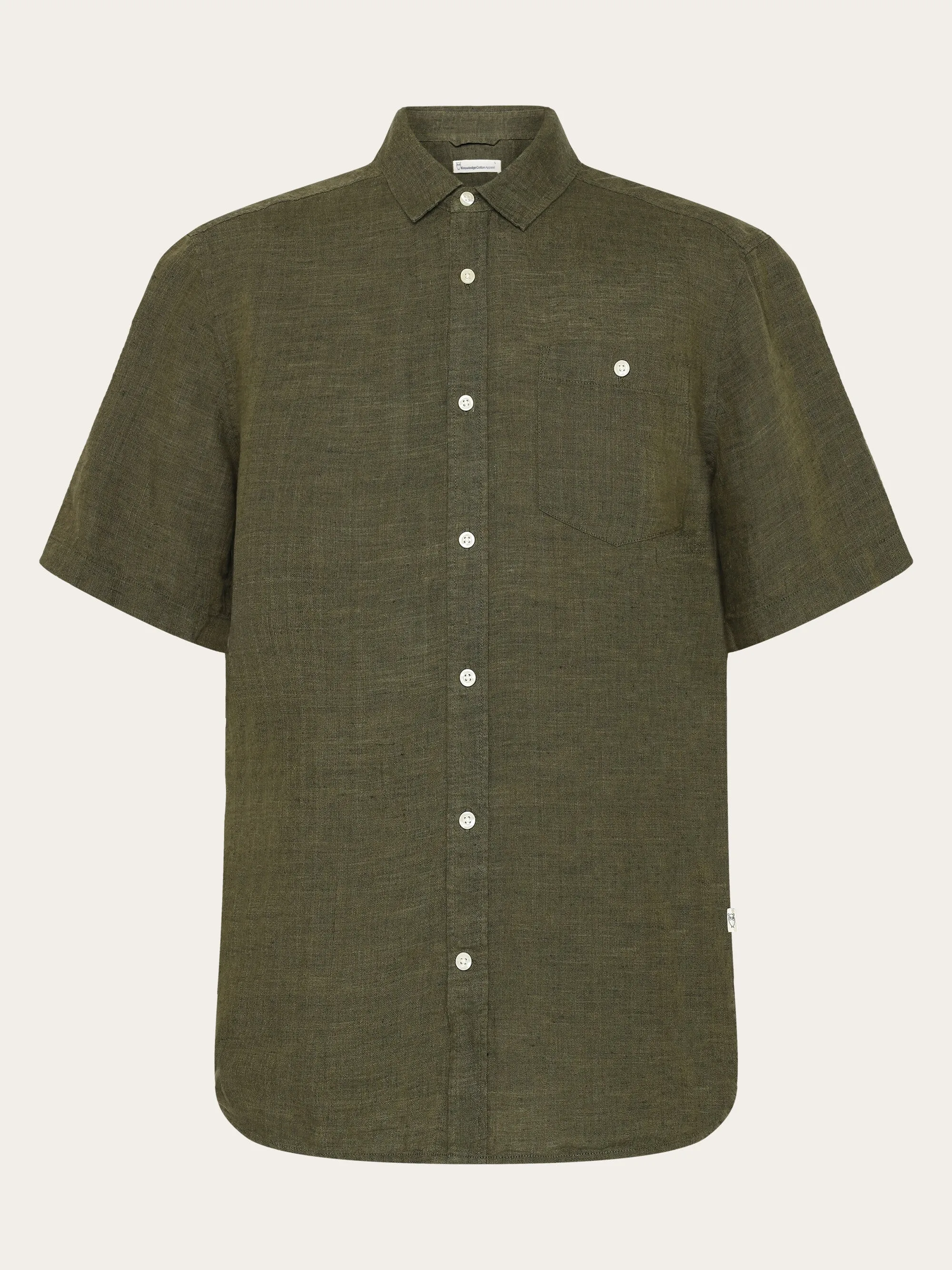 Custom fit linen short sleeve shirt - Burned Olive Knowledge Cotton