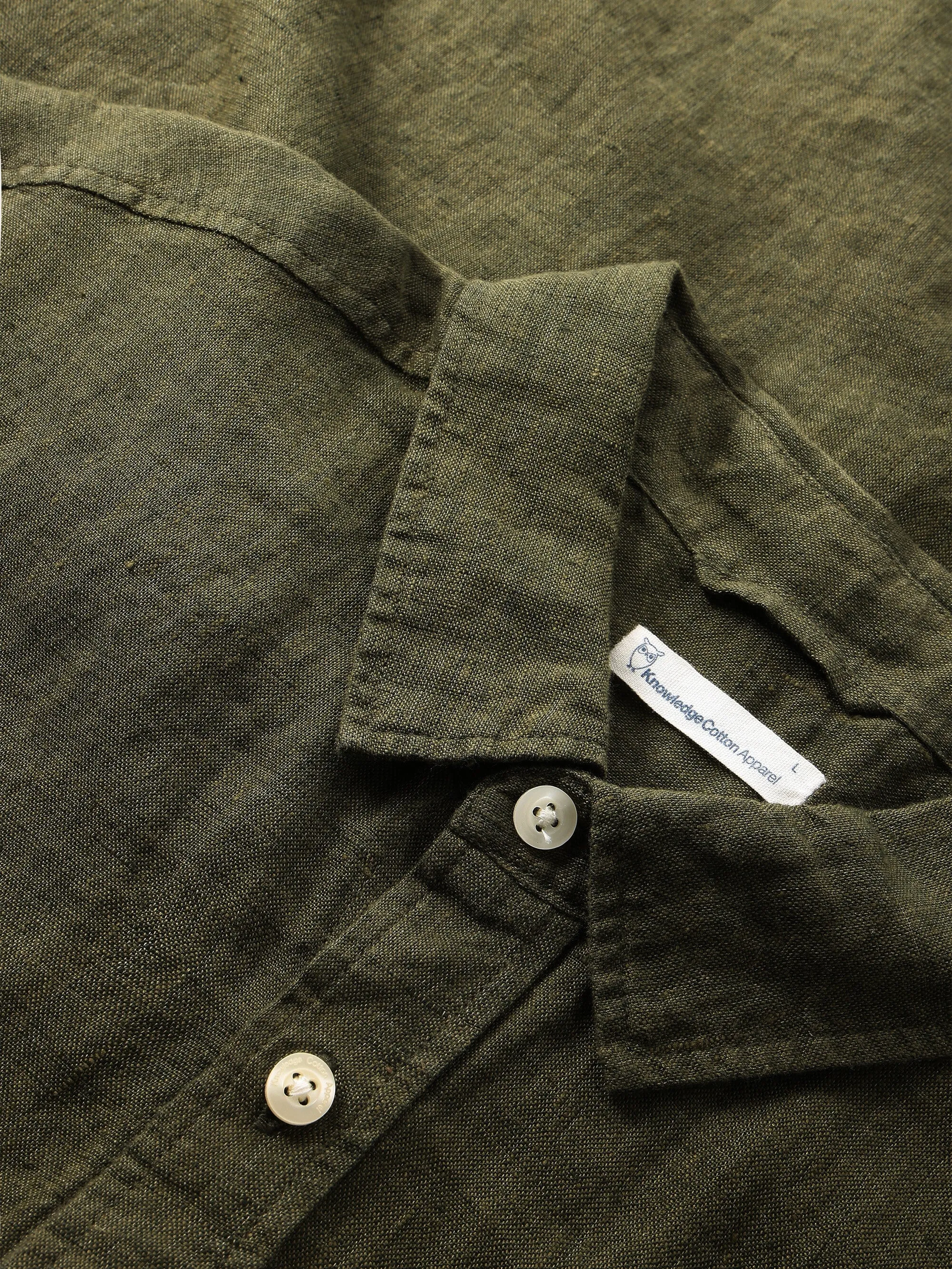Custom fit linen short sleeve shirt - Burned Olive Knowledge Cotton