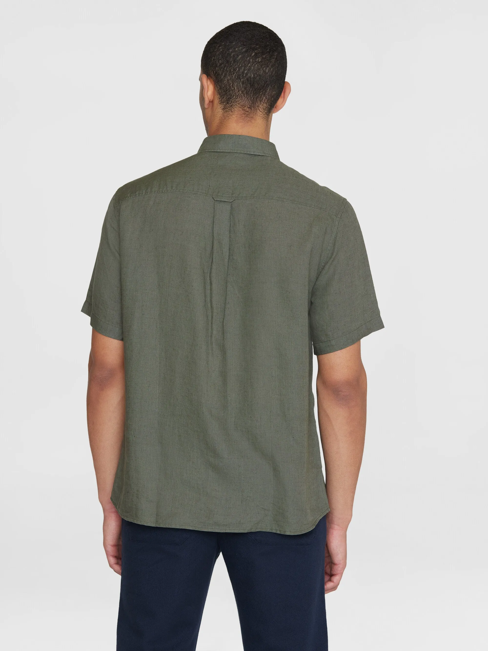 Custom fit linen short sleeve shirt - Burned Olive Knowledge Cotton