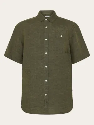 Custom fit linen short sleeve shirt - Burned Olive Knowledge Cotton