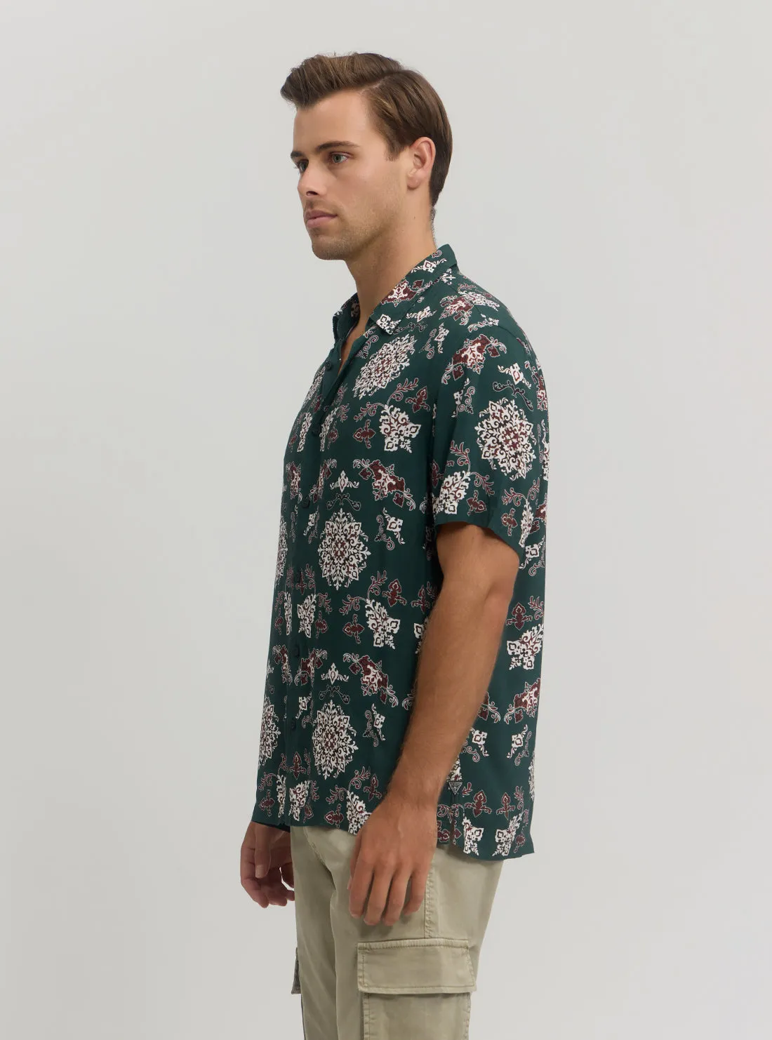 Eco Green Floral Paisley Short Sleeve Shirt Guess