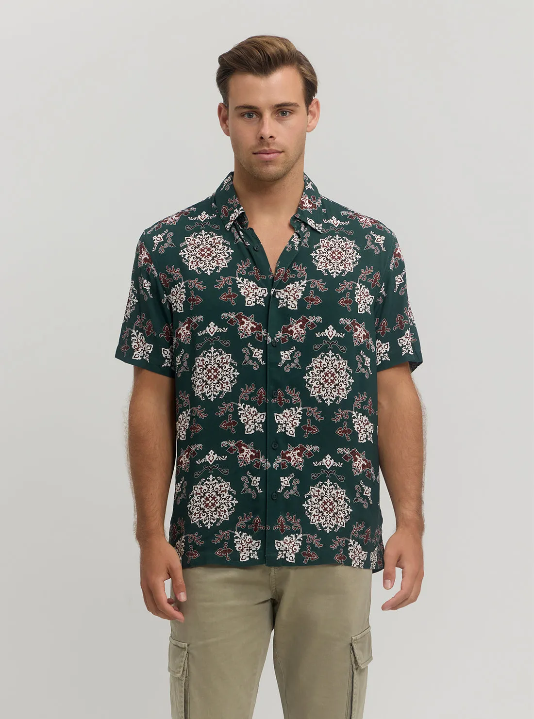 Eco Green Floral Paisley Short Sleeve Shirt Guess