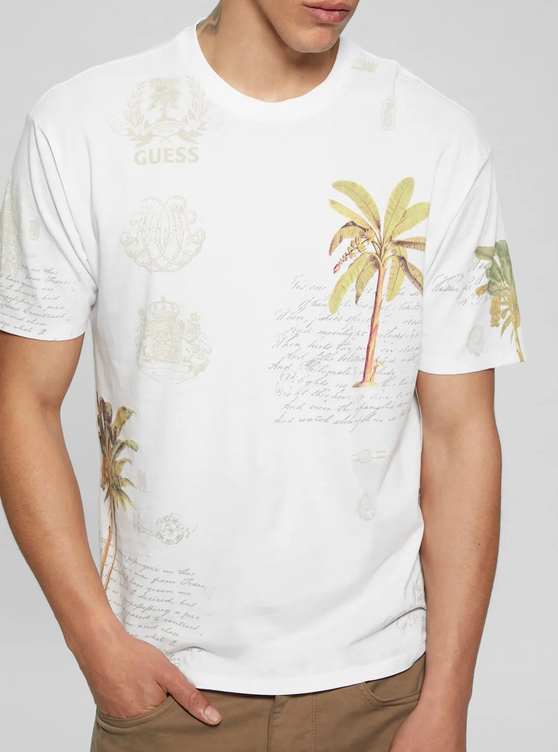 Eco White Palm Collage T-Shirt Guess
