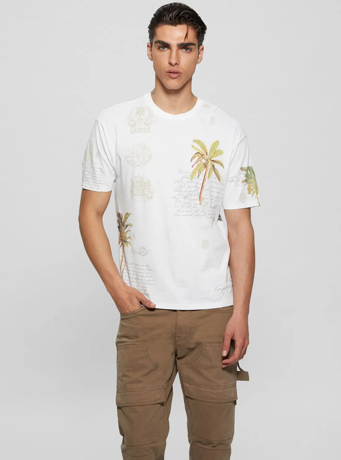 Eco White Palm Collage T-Shirt Guess