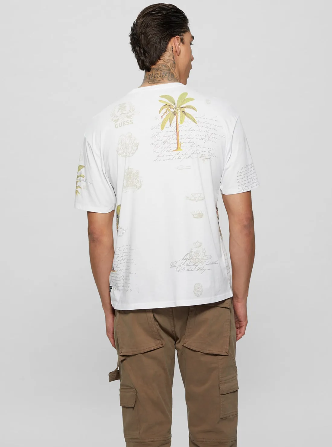 Eco White Palm Collage T-Shirt Guess
