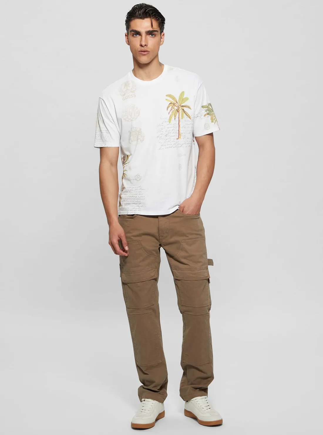 Eco White Palm Collage T-Shirt Guess