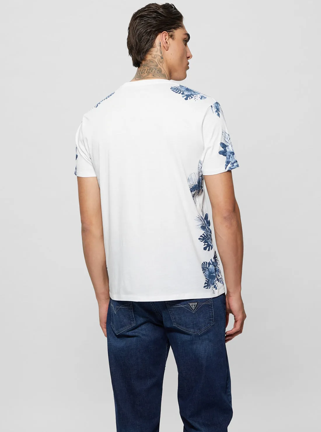 Eco White Watercolour Palms T-Shirt Guess