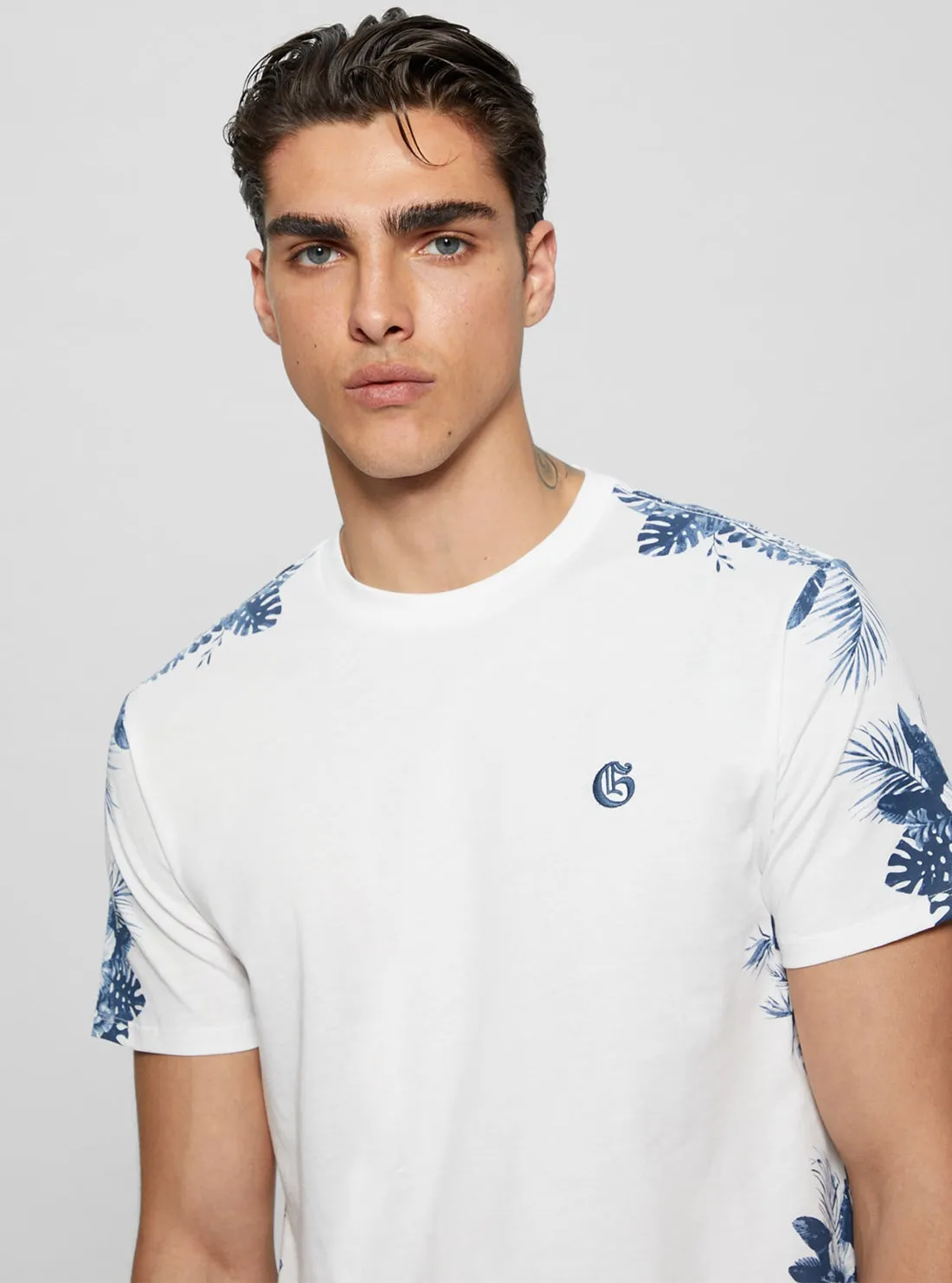 Eco White Watercolour Palms T-Shirt Guess