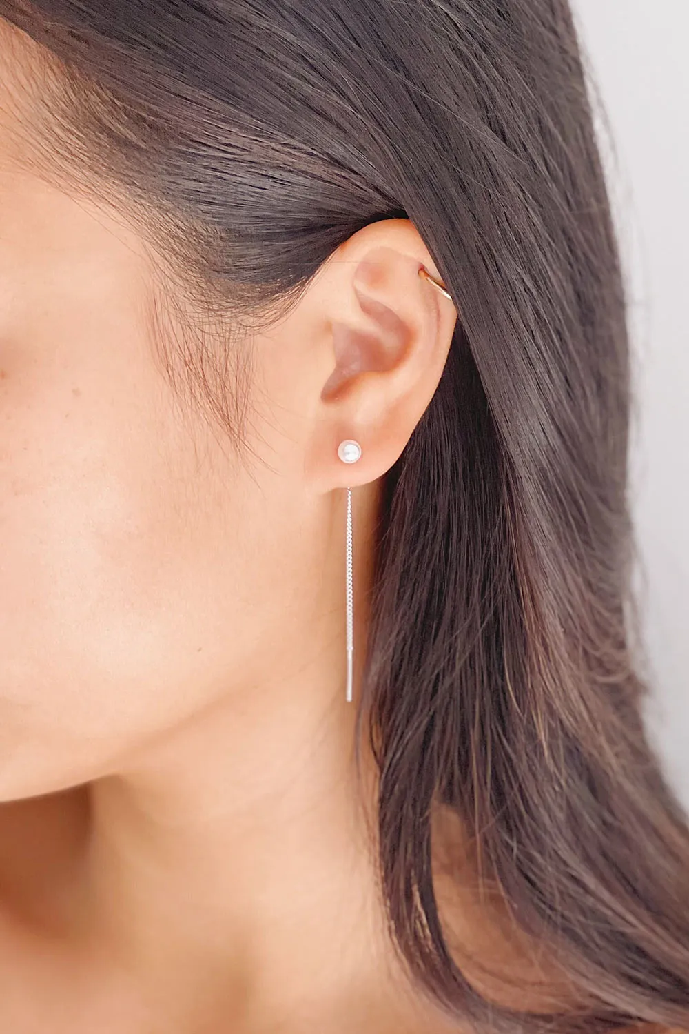 Elba Gold | Thread Through Earrings w/ Pearl