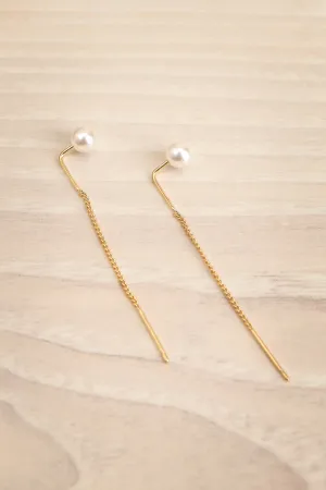 Elba Gold | Thread Through Earrings w/ Pearl