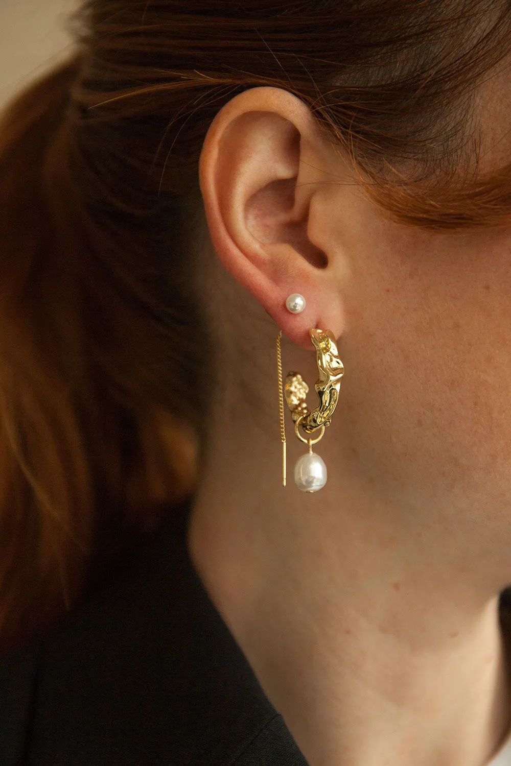 Elba Gold | Thread Through Earrings w/ Pearl