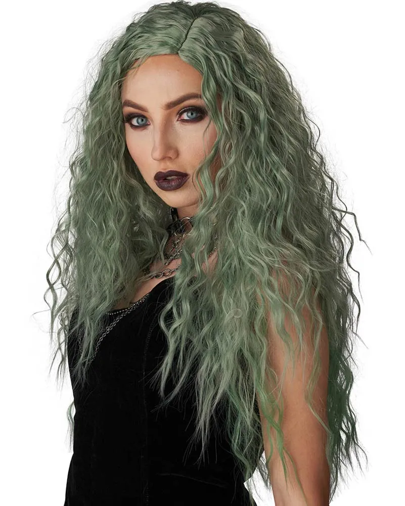 Enchanted Waves Long Curly Green Wig