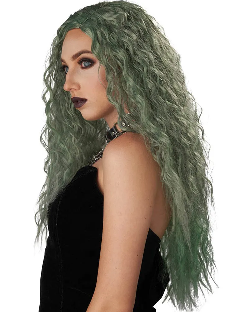 Enchanted Waves Long Curly Green Wig